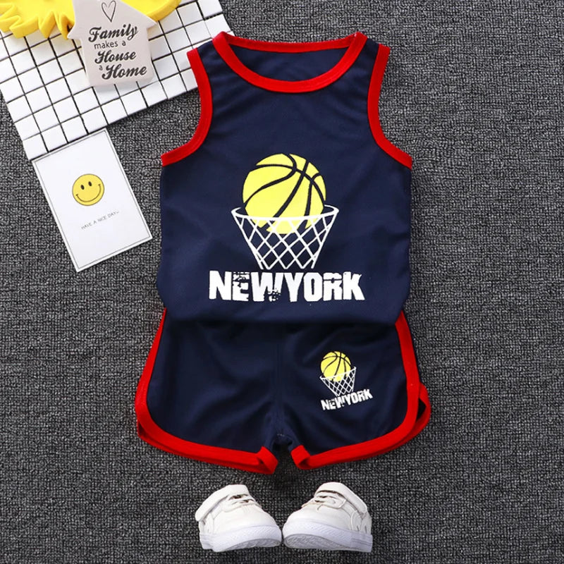 Meninos Esportes Basquete Verão Casual Sem Mangas Colete + Shorts Roupas Conjunto Bebê Criança Roupas Para