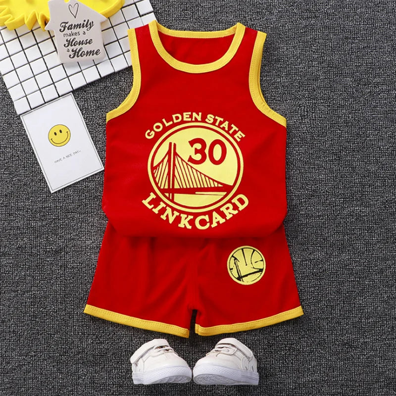 Meninos Esportes Basquete Verão Casual Sem Mangas Colete + Shorts Roupas Conjunto Bebê Criança Roupas Para