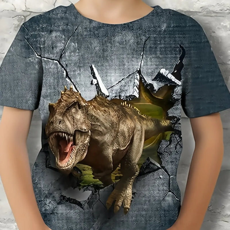 Roupas infantis Meninos Camiseta Manga Curta Criança Camiseta 3D Estampa de Dinossauro Casual Crianças Roupas de Verão Meninas Roupas Tops Tee