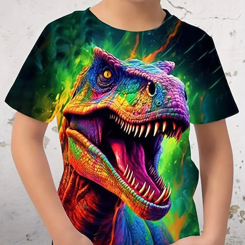 Roupas infantis Meninos Camiseta Manga Curta Criança Camiseta 3D Estampa de Dinossauro Casual Crianças Roupas de Verão Meninas Roupas Tops Tee