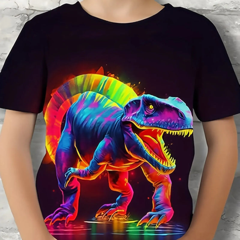 Roupas infantis Meninos Camiseta Manga Curta Criança Camiseta 3D Estampa de Dinossauro Casual Crianças Roupas de Verão Meninas Roupas Tops Tee