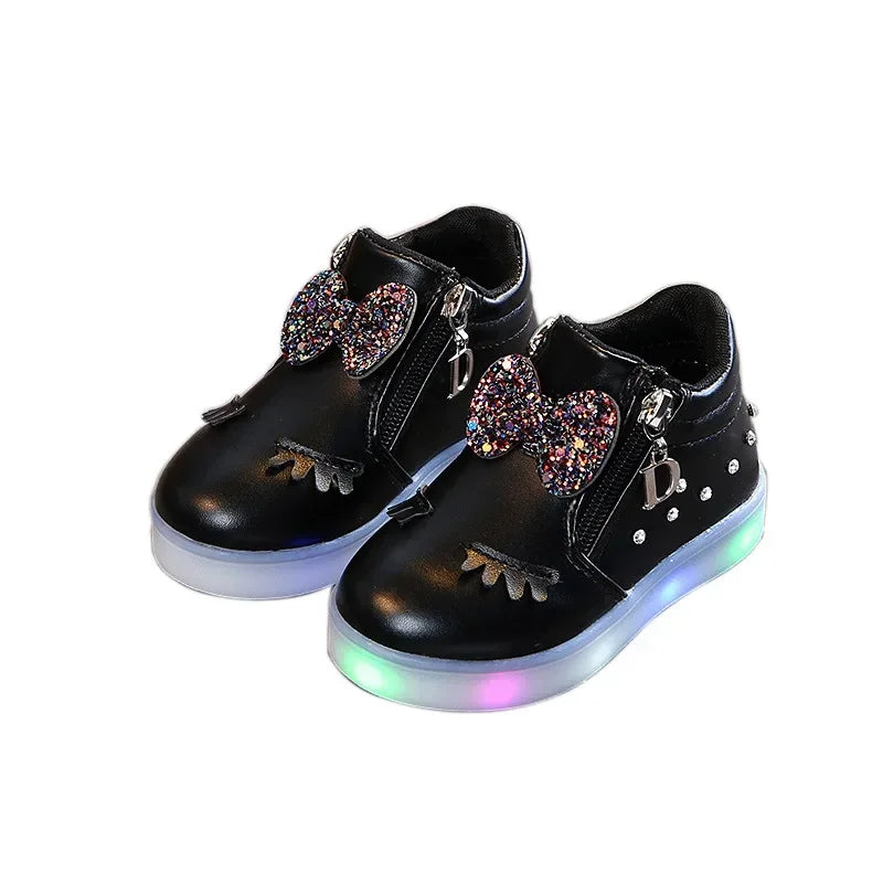 Sapatos infantis Tênis casuais para meninos Sapatos infantis Menina Strass Luz LED Tendência Iluminada Sapato Bowknot Sapato de menina Zapatillas