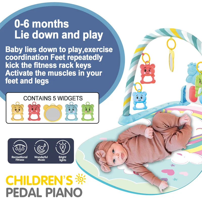 Suporte de ginástica para bebês, brinquedo musical, brinquedo de atividade para recém-nascidos, piano, cobertor para engatinhar, pedal, almofada de jogo, educação infantil, 0-36 meses, presentes