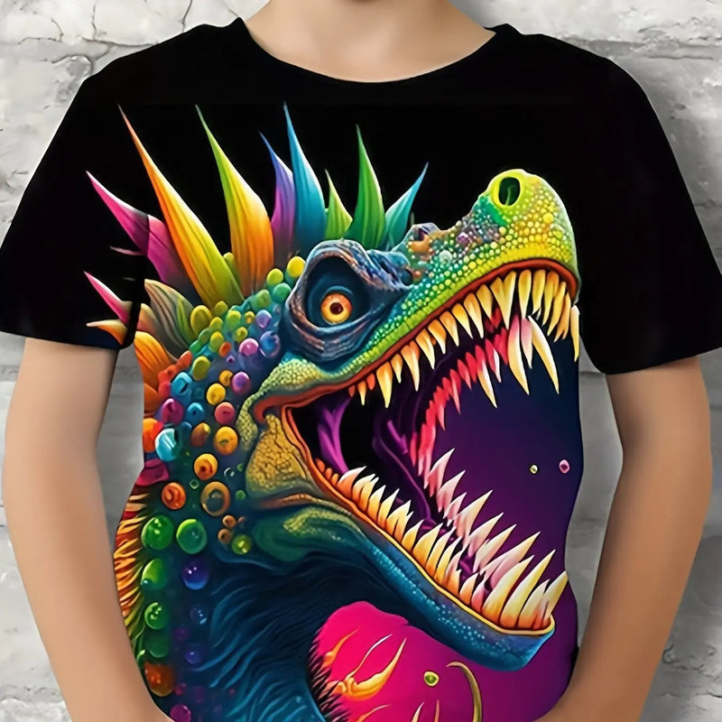 Roupas infantis Meninos Camiseta Manga Curta Criança Camiseta 3D Estampa de Dinossauro Casual Crianças Roupas de Verão Meninas Roupas Tops Tee